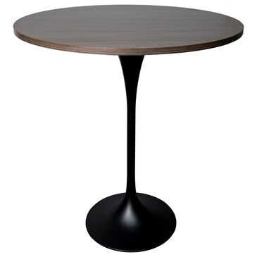 Leisuremod LeisureMod Verve Collection Modern Bar Height Table Black Base with 36 Round Dark Walnut MDF Top, , large