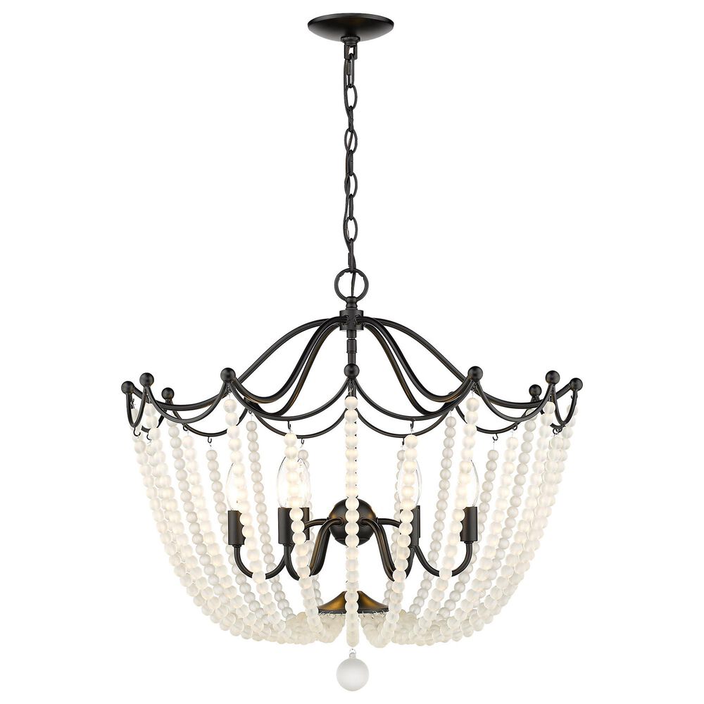 Golden Lighting Tiara 6-Light Pendant in Matte Black with Frosted Crystal Beads, , large