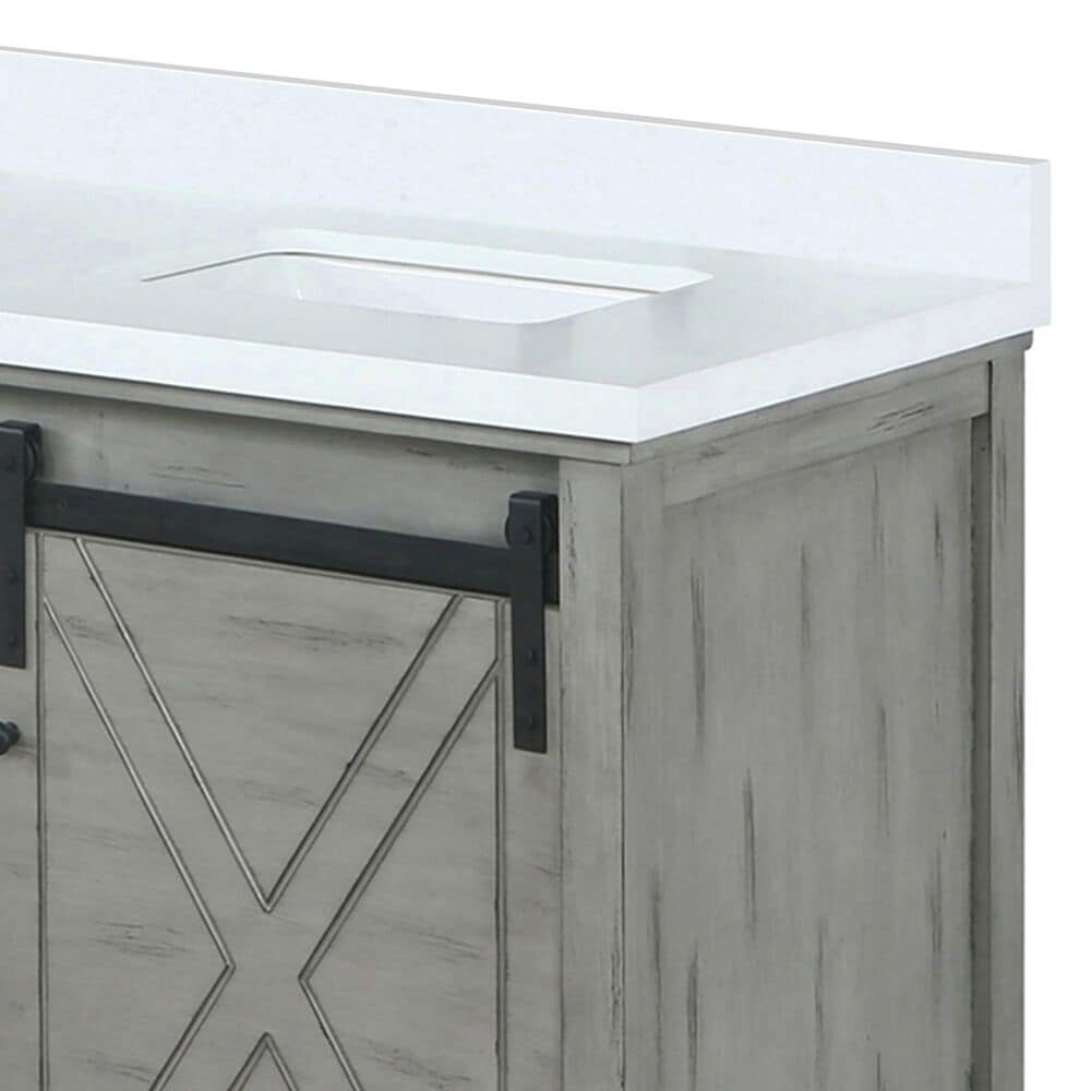 Lexora Home Marsyas 60&quot; Double Bathroom Vanity in Ash Grey with 2 cm White Cultured Marble Top and Rectangular Sinks, , large