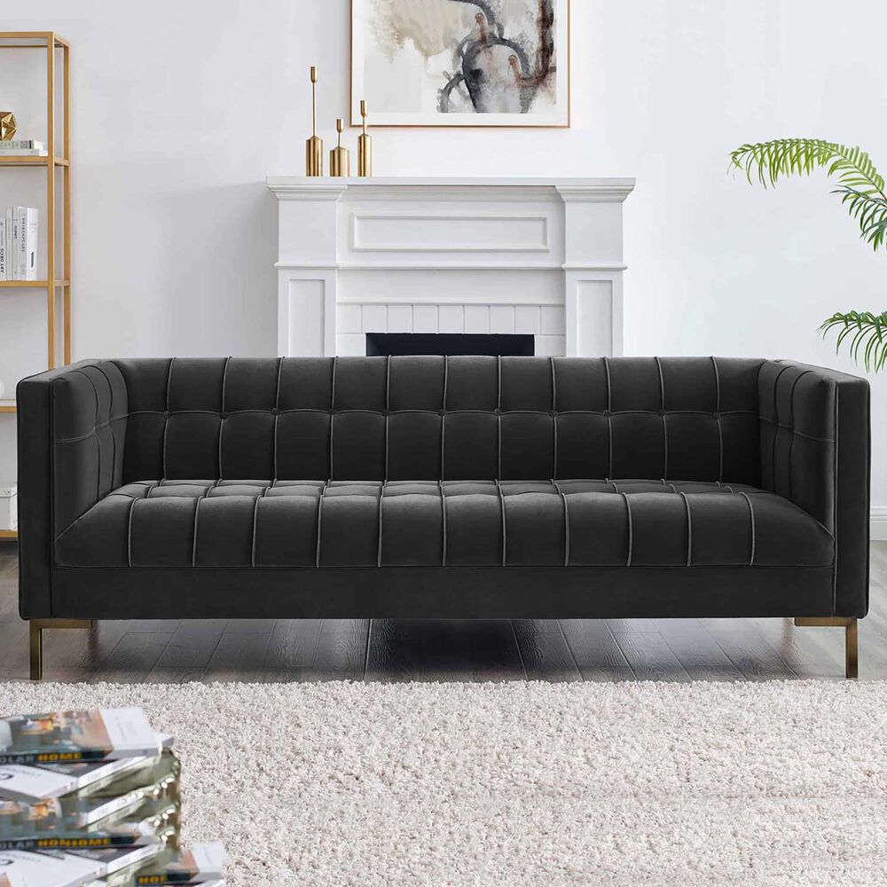 37B Isaac Channel Stitched Stationary Sofa in Moonlight Gray Velvet, , large