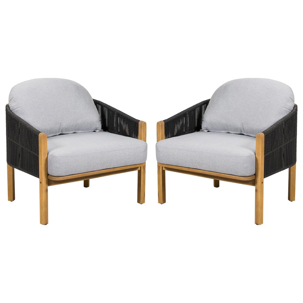 Hearth and Haven Grotta Outdoor Club Chair with Light Teak Frame in Gray (Set of 2), , large