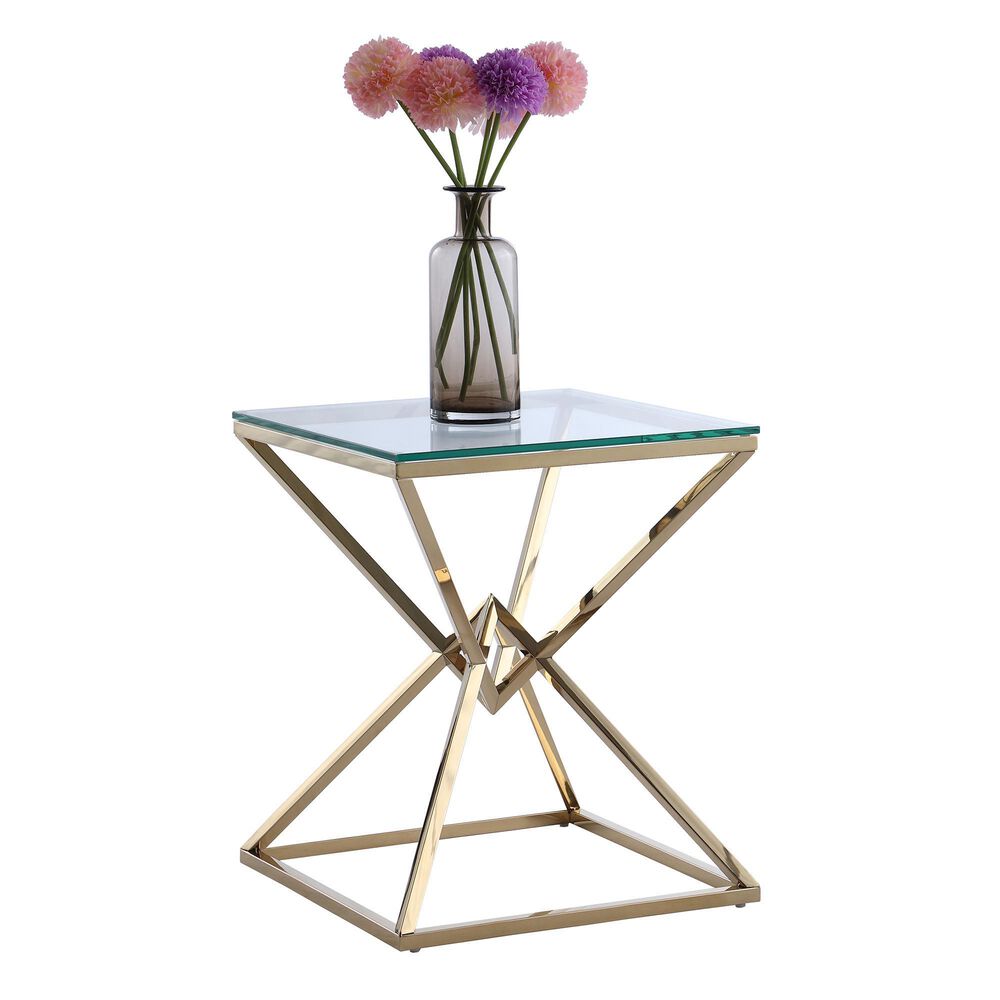 Monroe Double Pyramid Lamp Table in Gold, , large