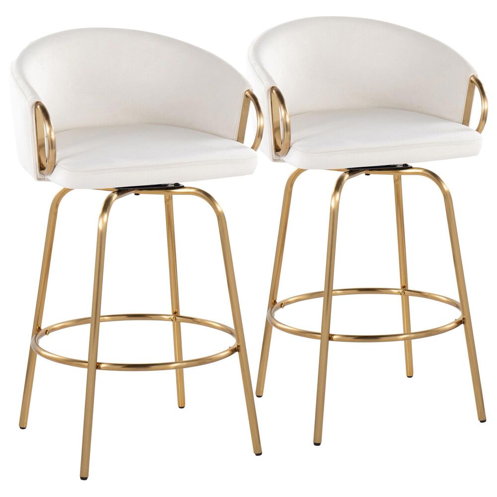 LumiSource Claire Swivel Counter Stool with Cream Velvet Upholstery in Gold (Set of 2), , large