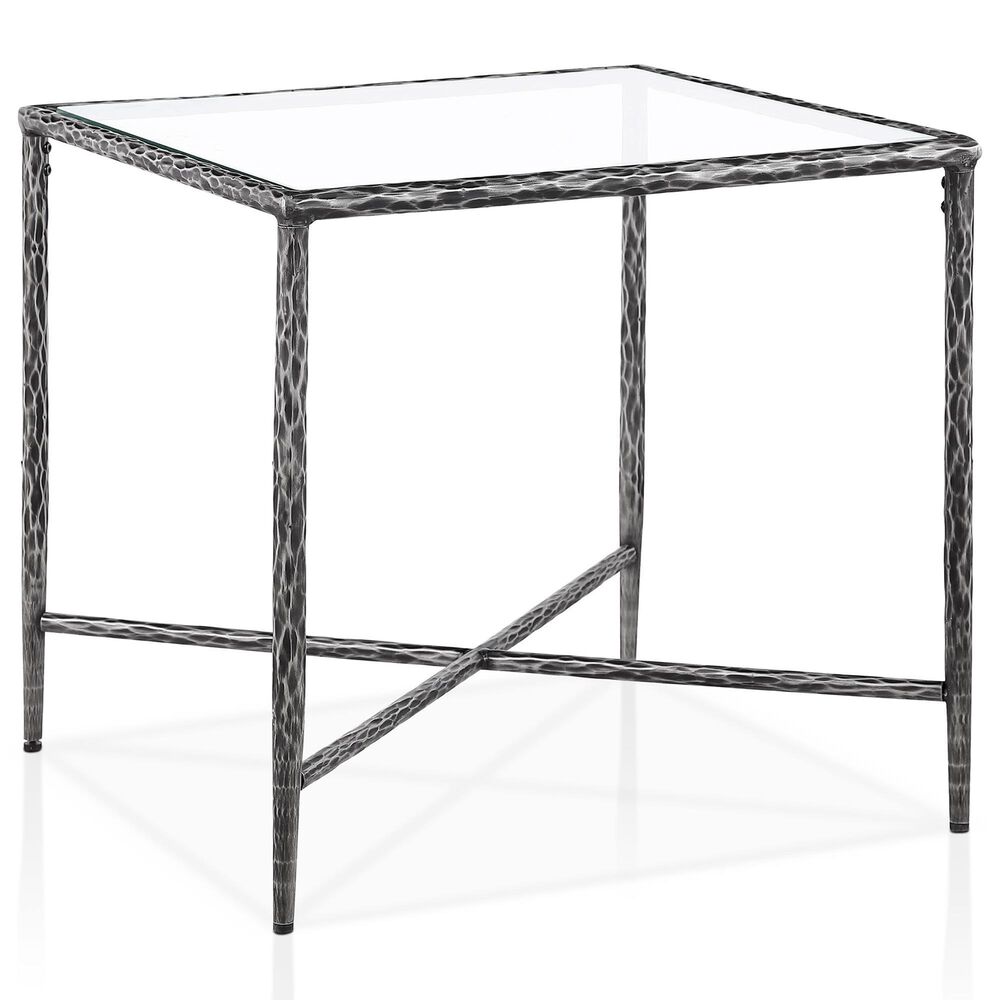 Furniture of America Lalia End Table with Tempered Glass Top and Bullnose Edge in Gun Metal, , large