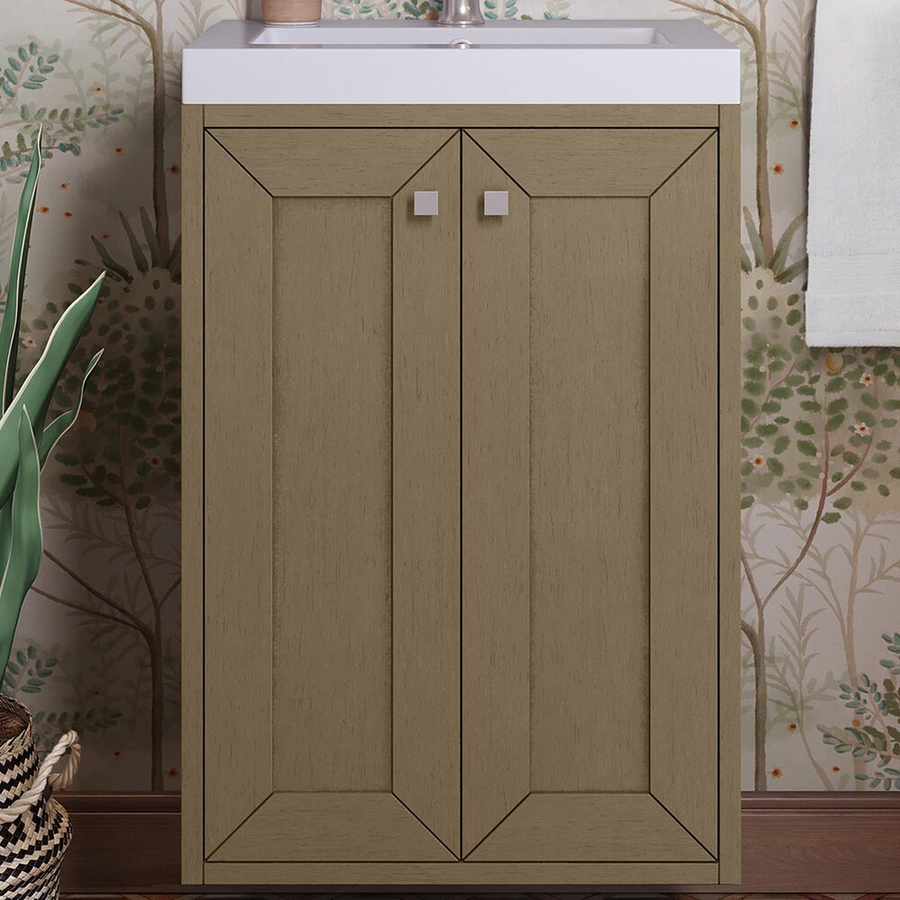 James Martin Vanities Chianti 20" Single Bathroom Vanity in Walnut Whisper with 2 cm White Glossy Composite Stone Top and Rectangular Sink, , large