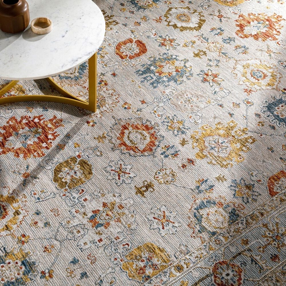 Surya Reina REN-2307 Light Gray, Cream, Denim, Rust, Mustard and Olive 6&#39;7&quot; x 9&#39;6&quot; Area Rug, , large