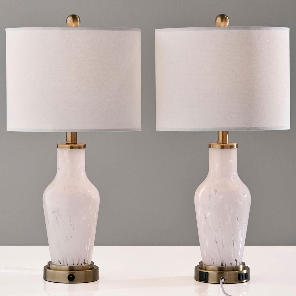 Adesso Grady Table Lamps with USB in Antique Brass and White (Set of 2), , large