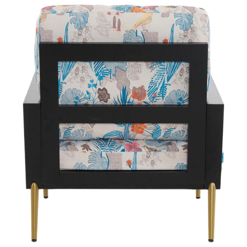 Hearth and Haven Floral Velvet Lounge Arm Chair with Gold Metal Legs in Blue, , large