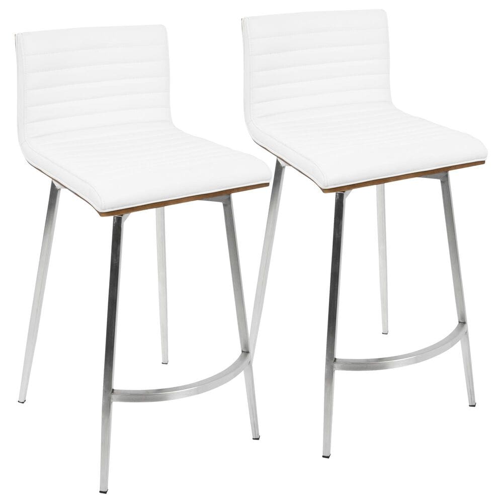 Lumisource Mason Swivel Counter Stool in White, Walnut and Stainless Steel (Set of 2), , large