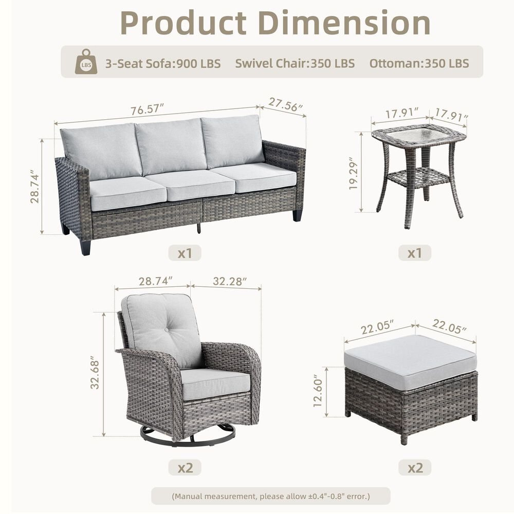 HOMLUX 6-Piece Patio Conversation Set in Gray, , large