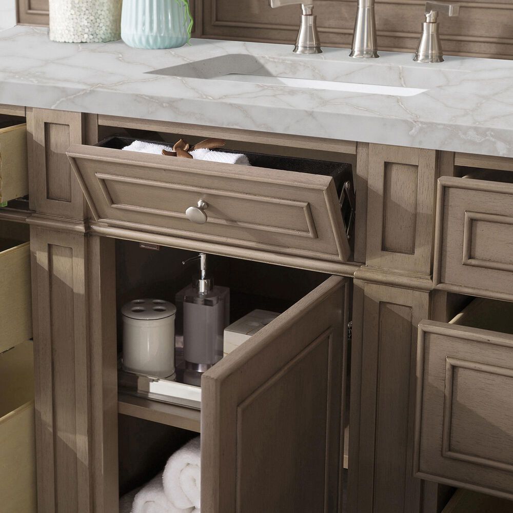 James Martin Vanities Bristol 60" Single Bathroom Vanity in Whitewashed Walnut with 3 cm Eternal Jasmine Pearl Silestone Top, Rectangular Sink and FreePower Wireless Charger, , large