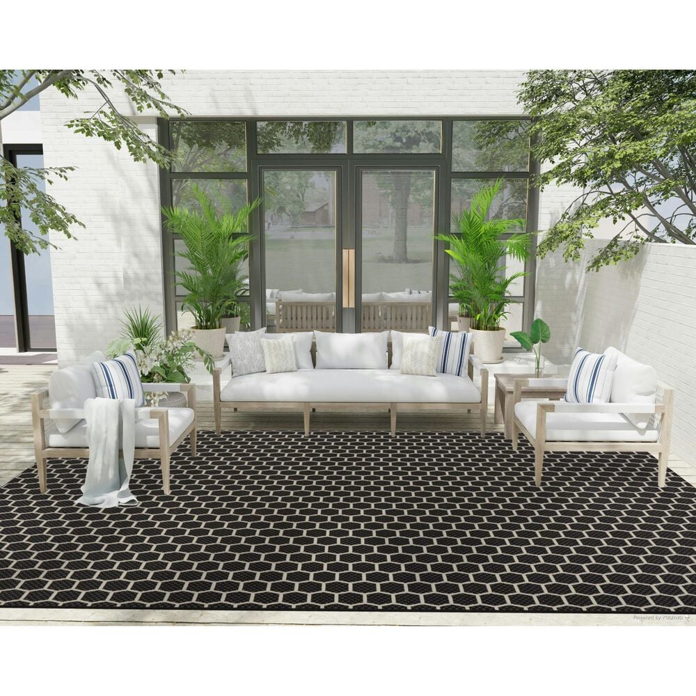Nourison Twist Reversible 9&#39; x 12&#39; Black Indoor/Outdoor Area Rug, , large