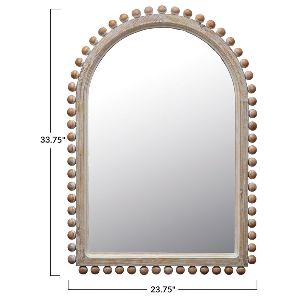 Creative Coop Wood Ball Framed Arched Wall Mirror in Natural, , large