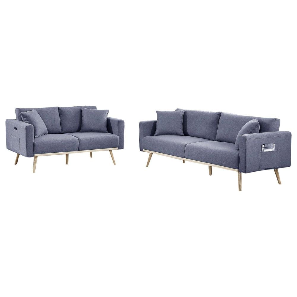 HOMLUX Sofa and Loveseat Set with USB Ports, Pillows and Storage in Dark Gray, , large