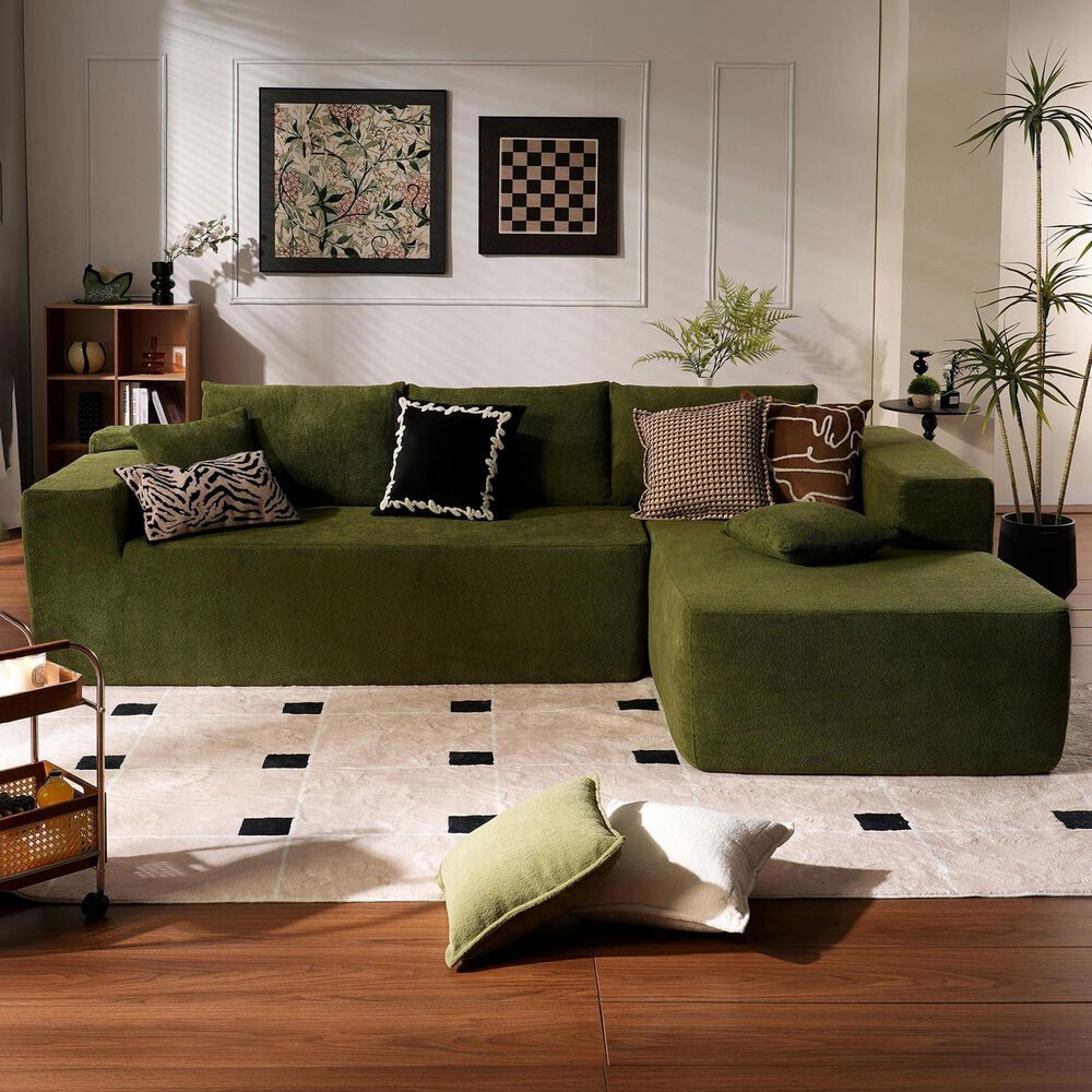 HOMLUX 2-Piece Mod Sectional with RAF Chaise in Green, , large