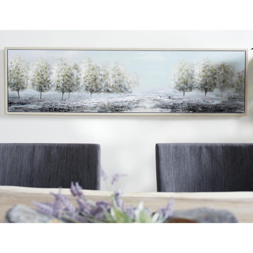 Maple and Jade 20&quot; x 71&quot; Tree Wall Art with Brown Frame in Green, Black and Cream, , large
