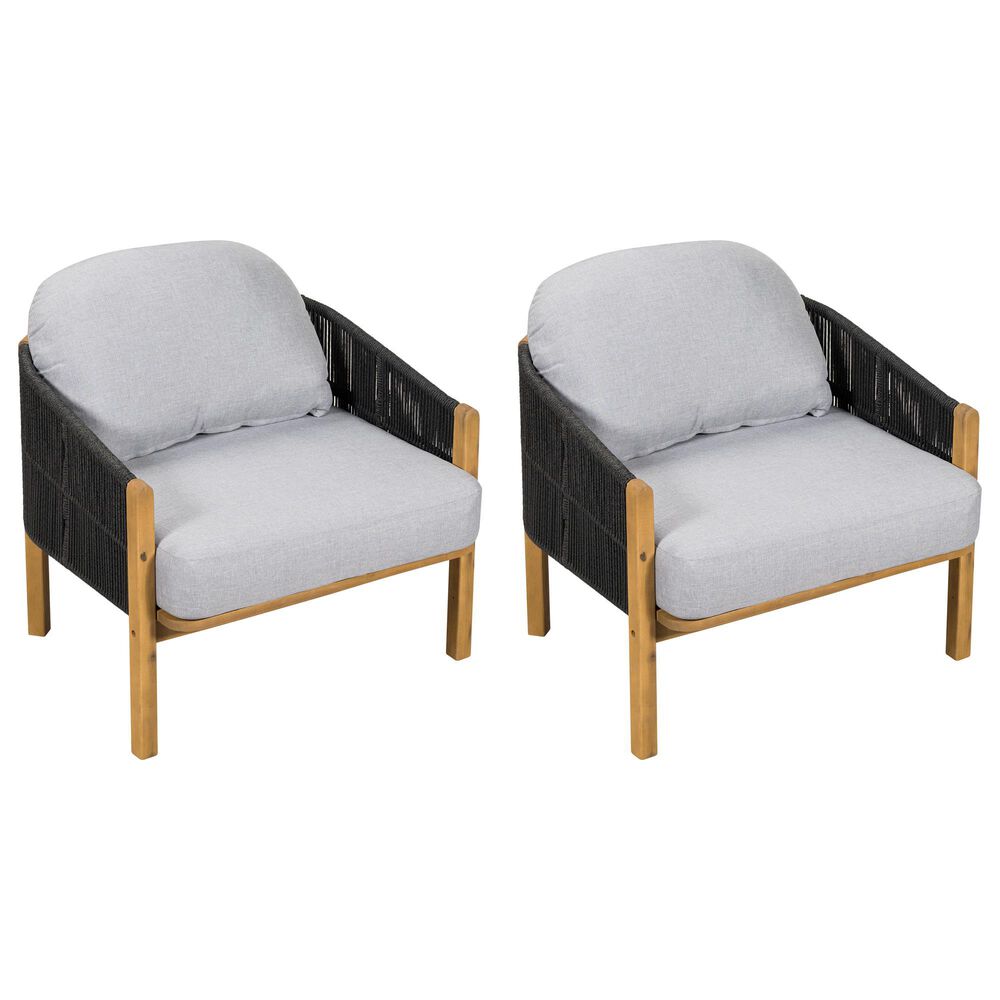 Hearth and Haven Grotta Outdoor Club Chair with Light Teak Frame in Gray (Set of 2), , large