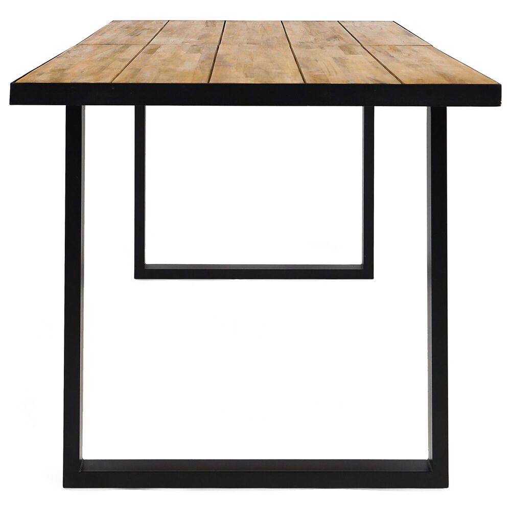 Hearth and Haven Outdoor 70 Inch Dining Table with Wood Top and Sled Base in Teak and Black, , large