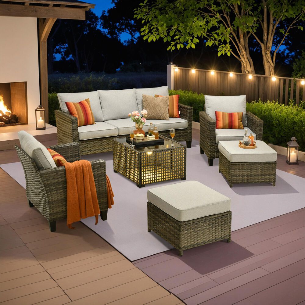 HOMLUX 6-Piece Outdoor Sofa Set in Grey, , large