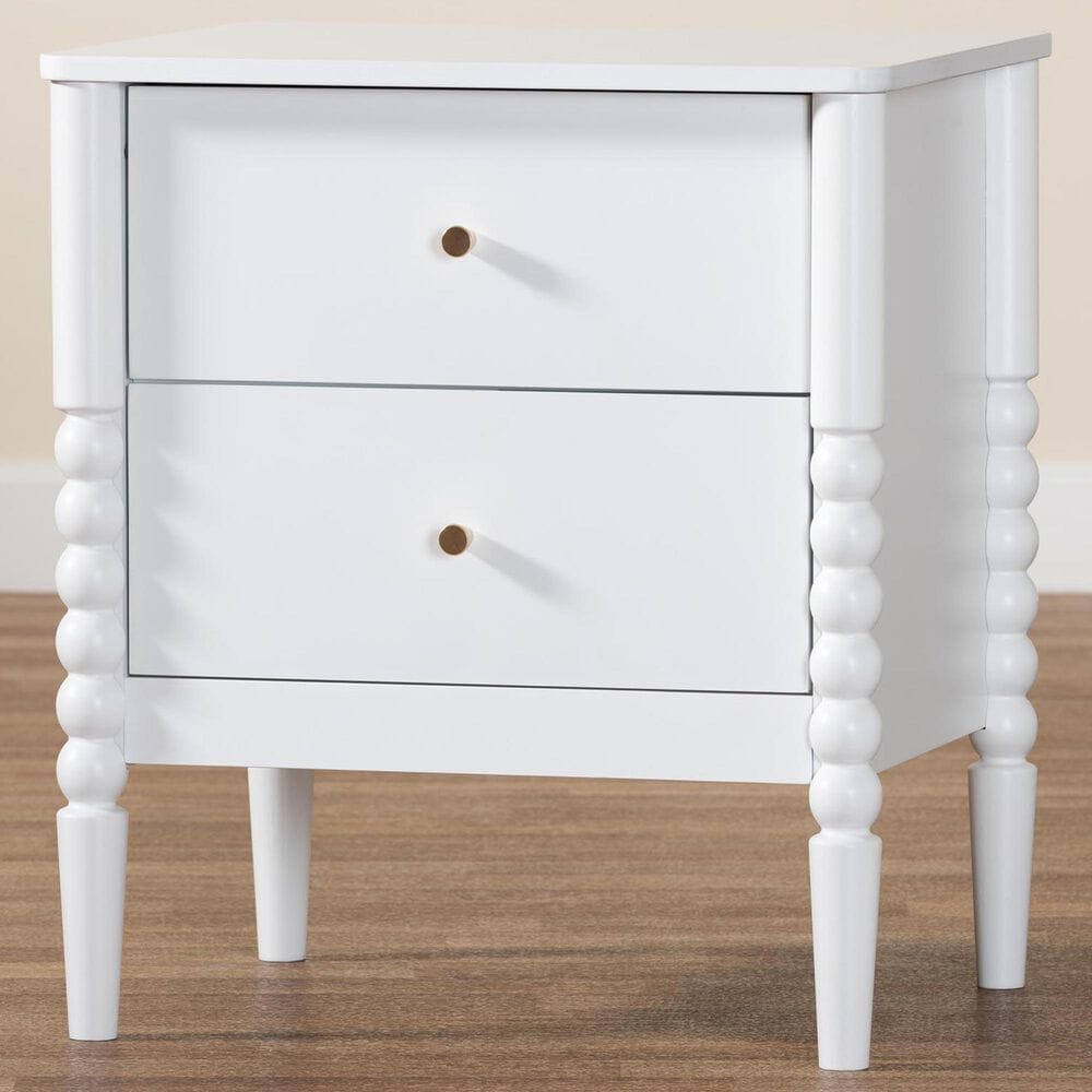 Baxton Studio Lucera 2-Drawer Bobbin Nightstand in White, , large