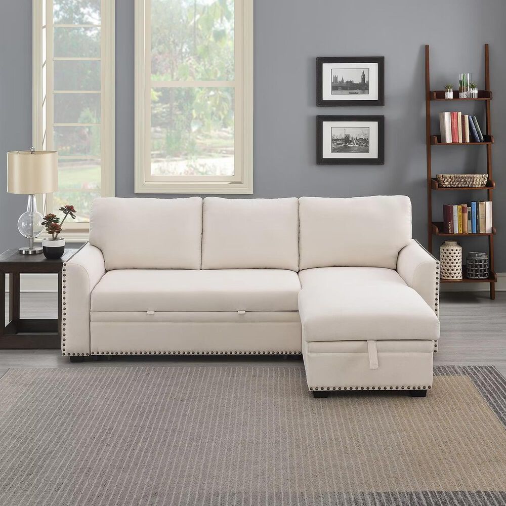 Morden Fort 2Piece Storage Sleeper Sectional in White Velvet Shop NFM