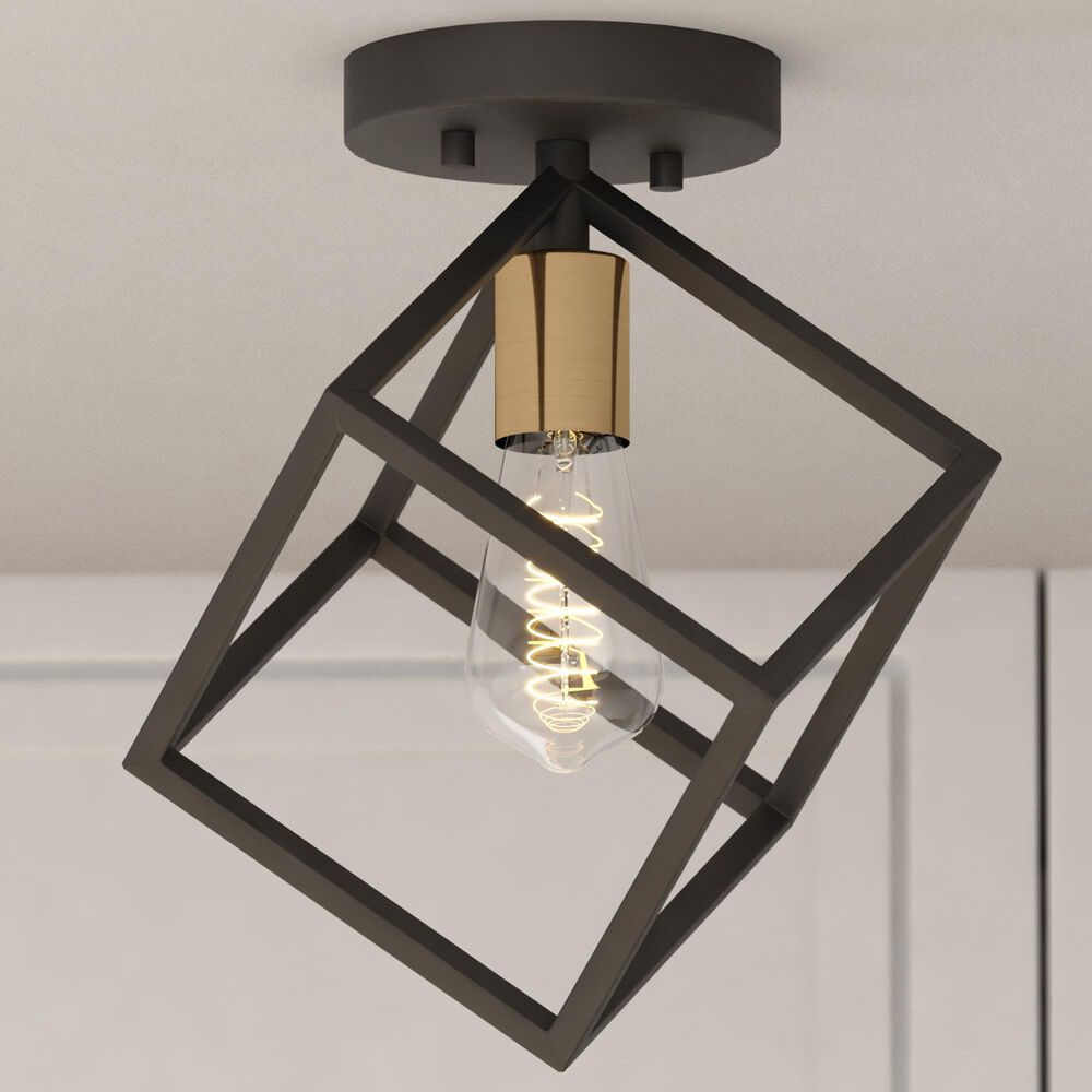 Vaxcel Deering 1-Light Flush Mount in Matte Black and Satin Brass, , large