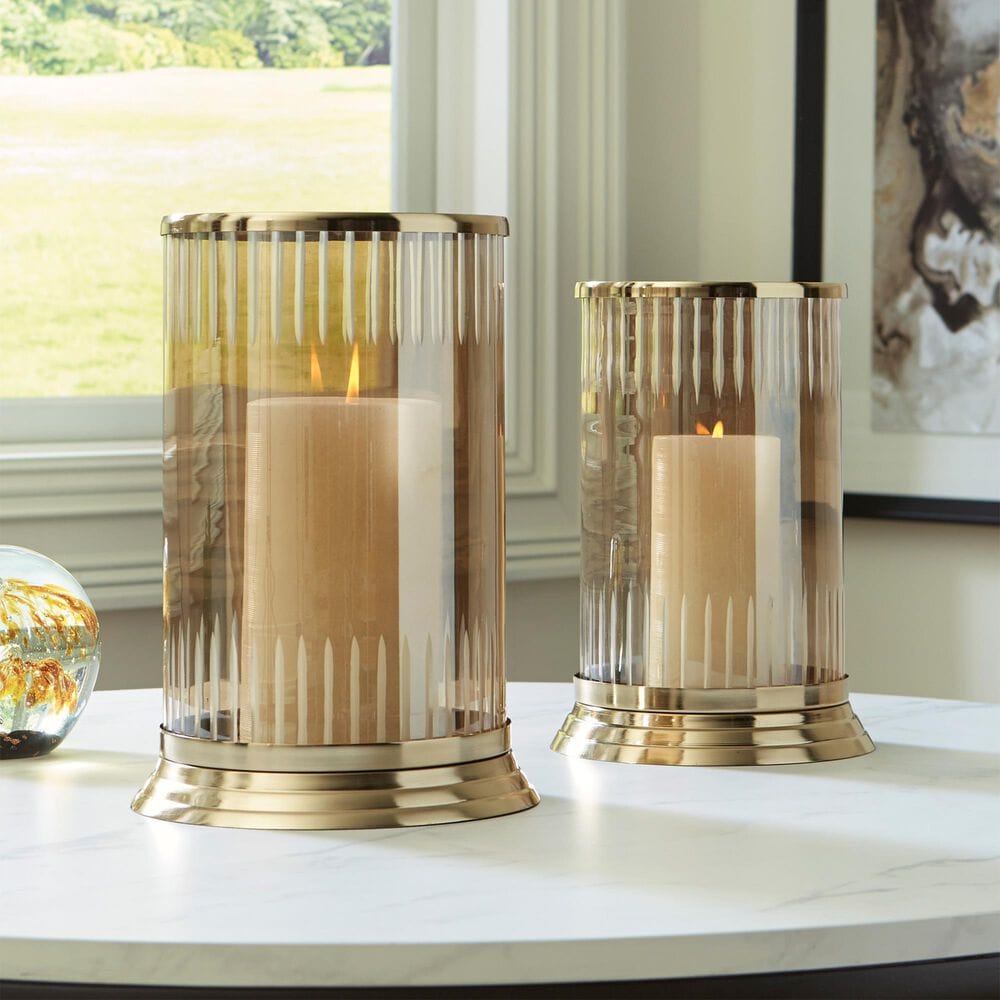 Ashley Aavinson 11&quot; Candle Holder in Amber and Gold, , large