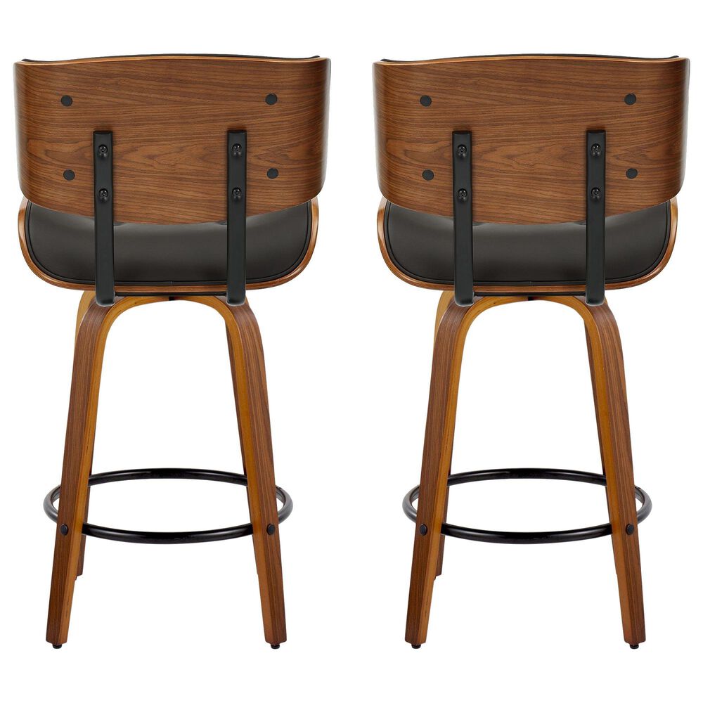 LumiSource Lombardi 26" Swivel Counter Stool with Espresso Faux Leather Upholstery in Walnut and Black (Set of 2), , large