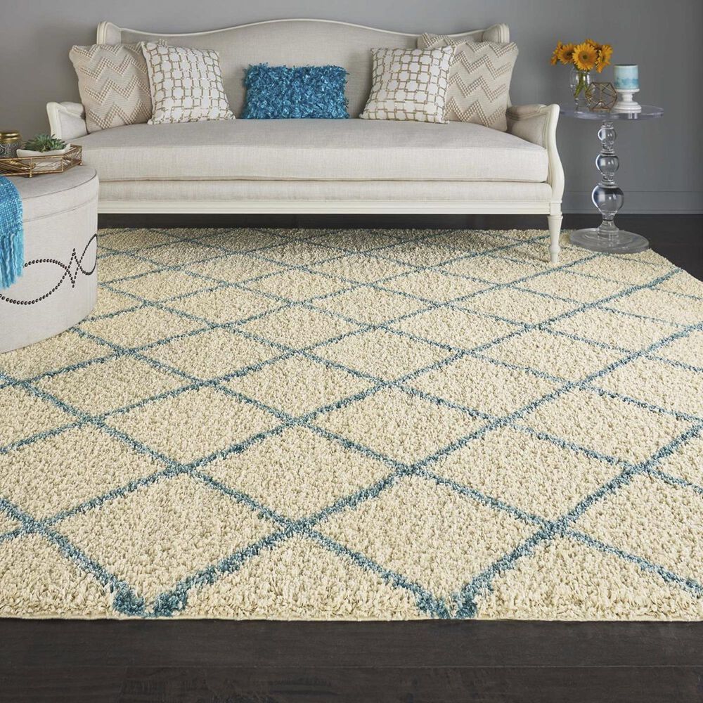Nourison Brisbane BRI08 5&#39; x 7&#39; Ivory and Aqua Area Rug, , large