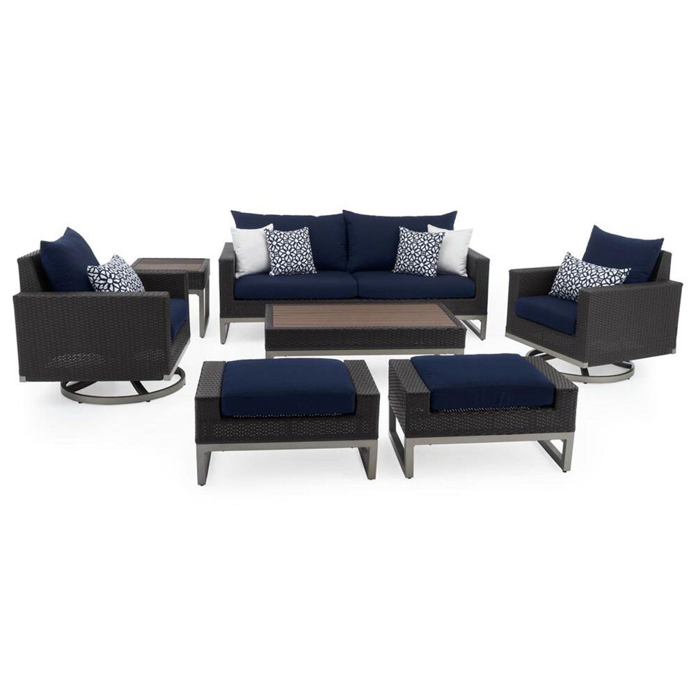 RST Brands Milo 7-Piece Sunbrella Patio Motion Deep Seating Set in Navy Blue, , large