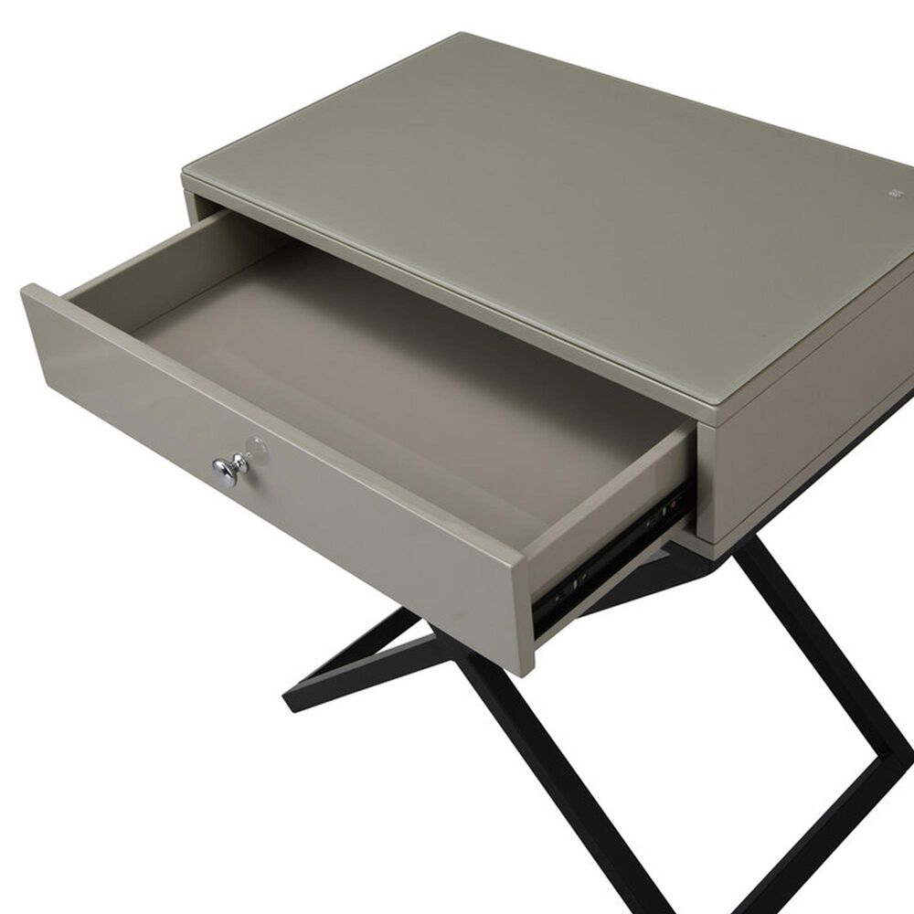 HOMLUX 1-Drawer Nightstand with Cross Base in Gray and Black, , large