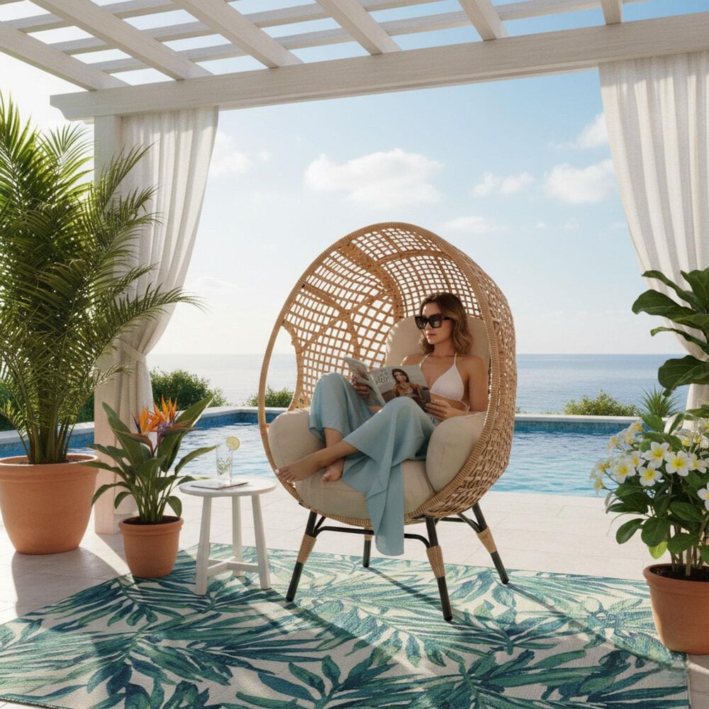 Hearth and Haven Outdoor Egg Chair with Lattice Back Natural in Beige, , large