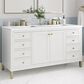 James Martin Vanities Chicago 60" Double Bathroom Vanity in Glossy White with 3 cm White Zeus Quartz Top and Rectangular Sinks, , large