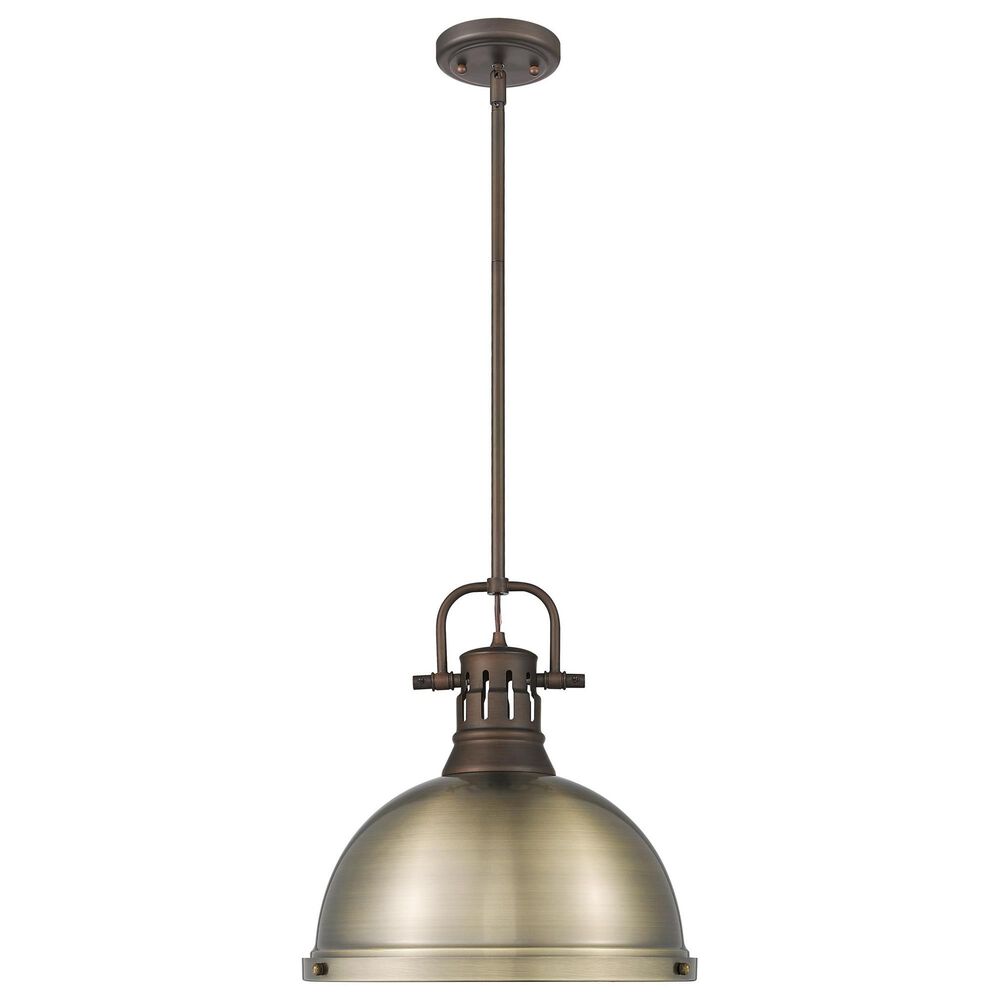 Golden Lighting Duncan 1-Light Pendant with Rod and Aged Brass Shade in Rubbed Bronze, , large
