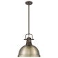 Golden Lighting Duncan 1-Light Pendant with Rod and Aged Brass Shade in Rubbed Bronze, , large