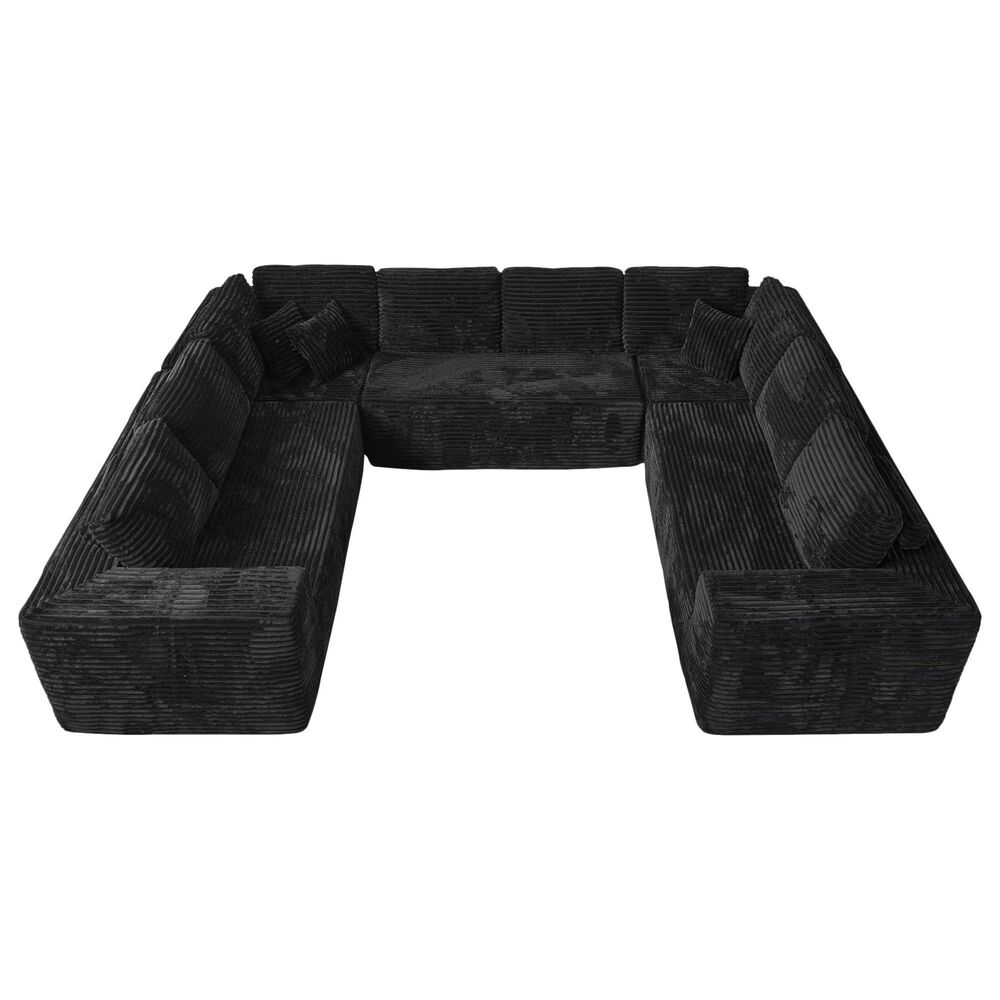 HOMLUX Modular Floor Sofa with Plush Corduroy, U-Shaped Sectional Couch with Chaise in Black, , large
