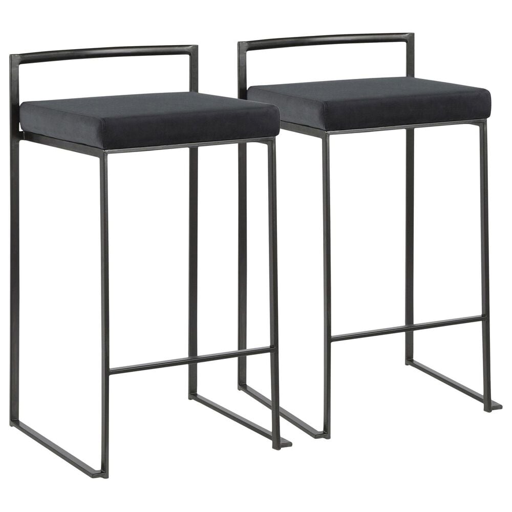 Lumisource Fuji Stackable Counter Stool with Black Velvet Cushion in Black (Set of 2), , large