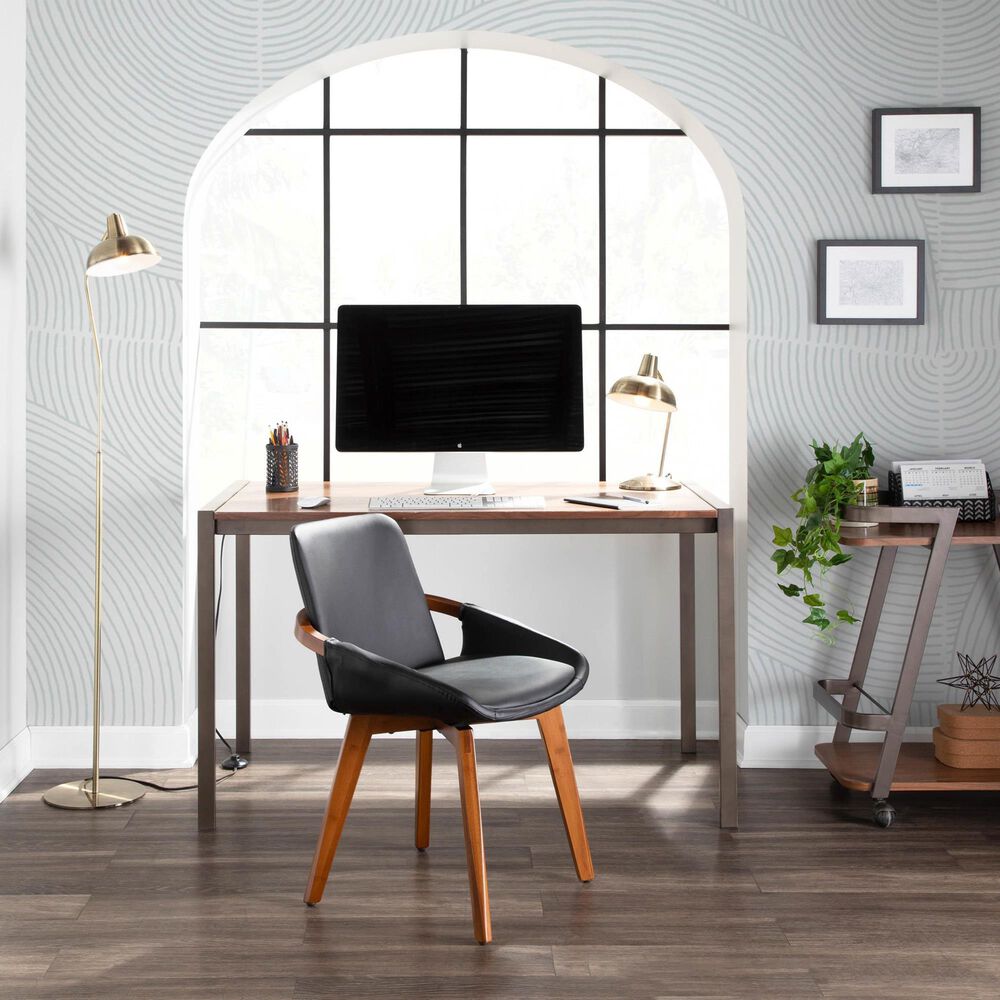Lumisource Cosmo Arm Chair with Black Faux Leather Cushion in Walnut, , large