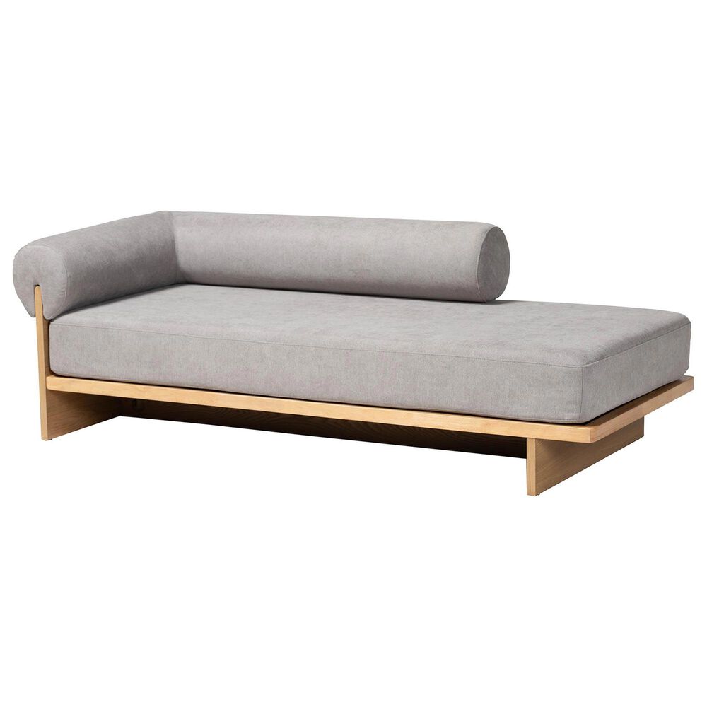 Baxton Studio Bertille Left-Arm Chaise Lounge with Oak Base in Grey, , large