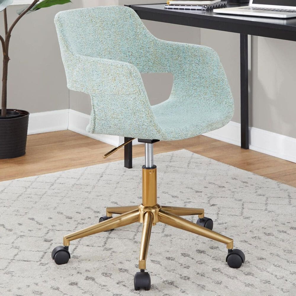 Lumisource Margarite Task Chair with Light Green Fabric Cushion in Gold, , large