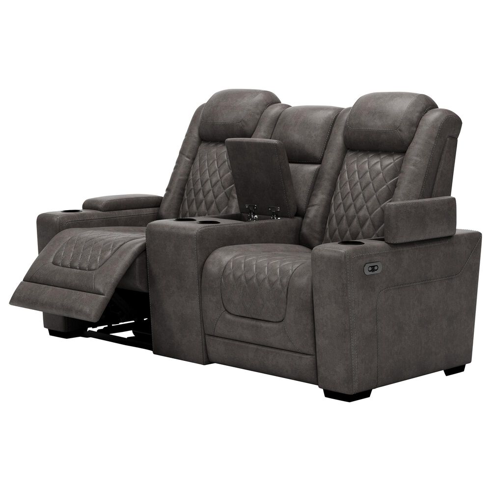Signature Design by Ashley HyllMont Power Recliner Console Loveseat with Power Headrest in Gray, , large