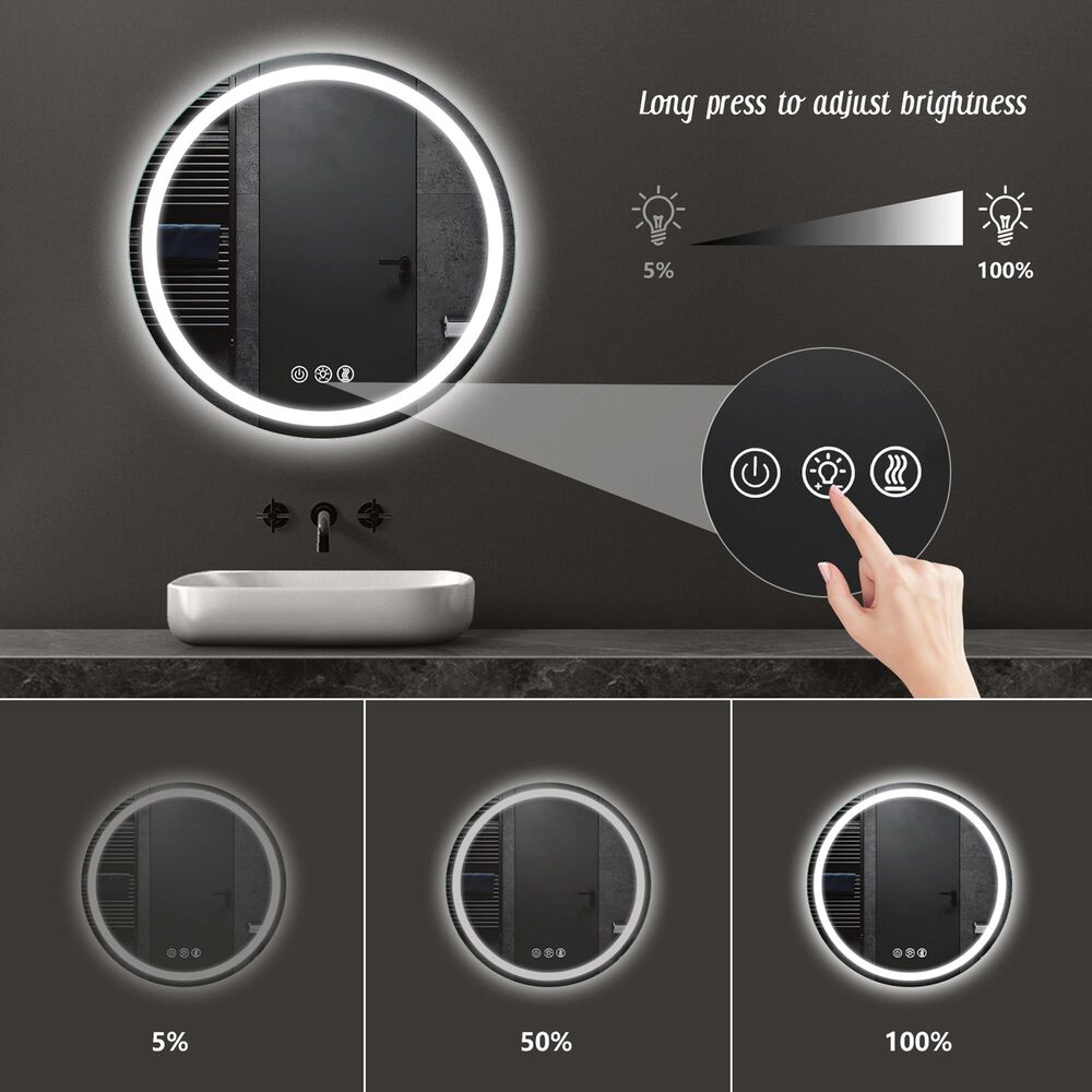 HOMLUX 32" Round LED Bathroom Makeup Mirror in Silver, , large