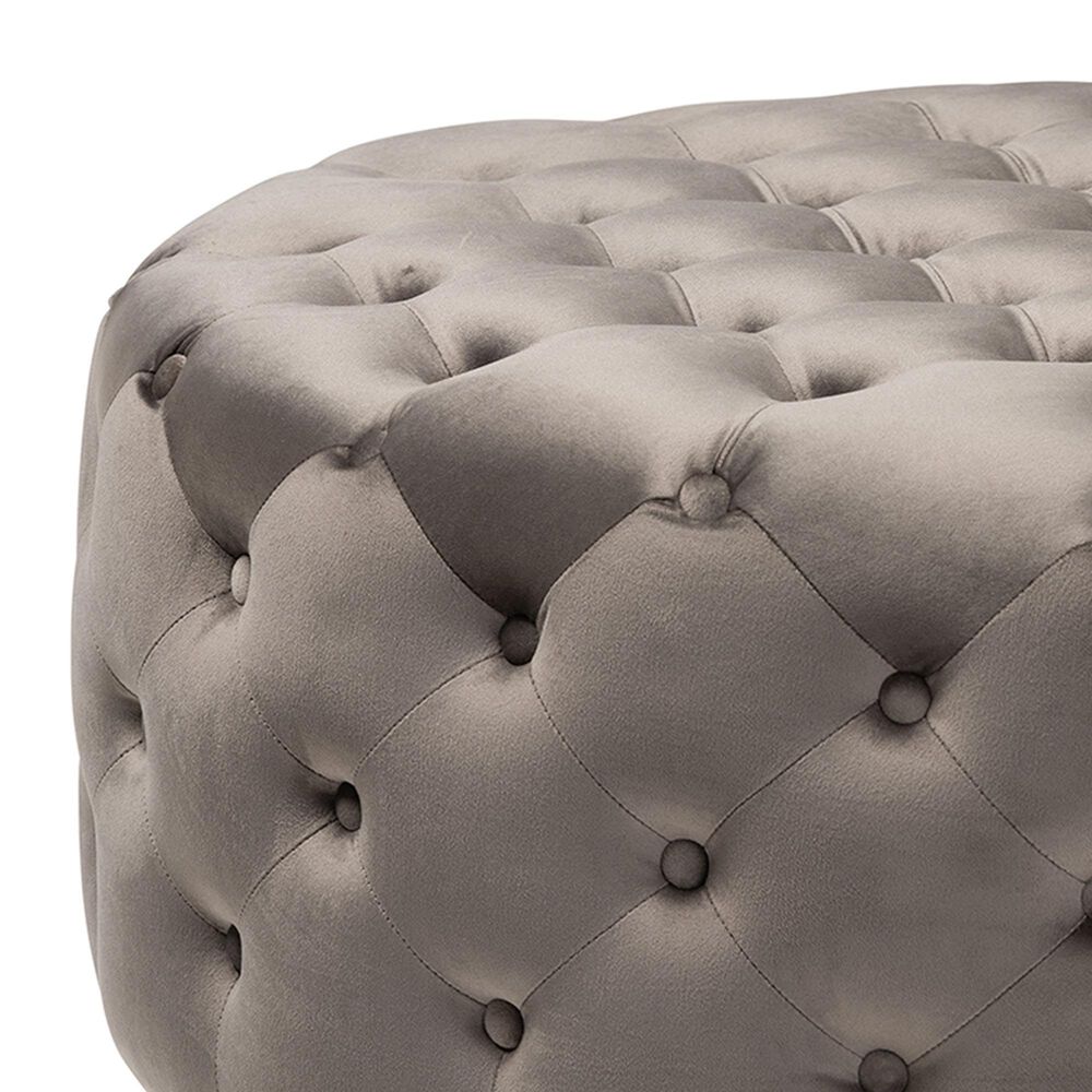 Baxton Studio Sasha Round Cocktail Ottoman in Grey, , large