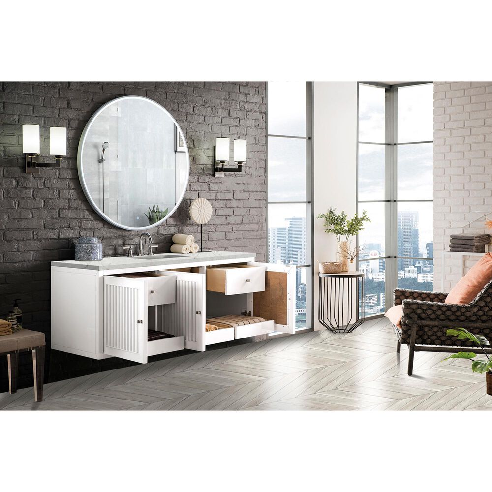 James Martin Vanities Addison 60&quot; Double Bathroom Vanity in Glossy White with 3 cm Eternal Marfil Quartz Top and Rectangular Sinks, , large