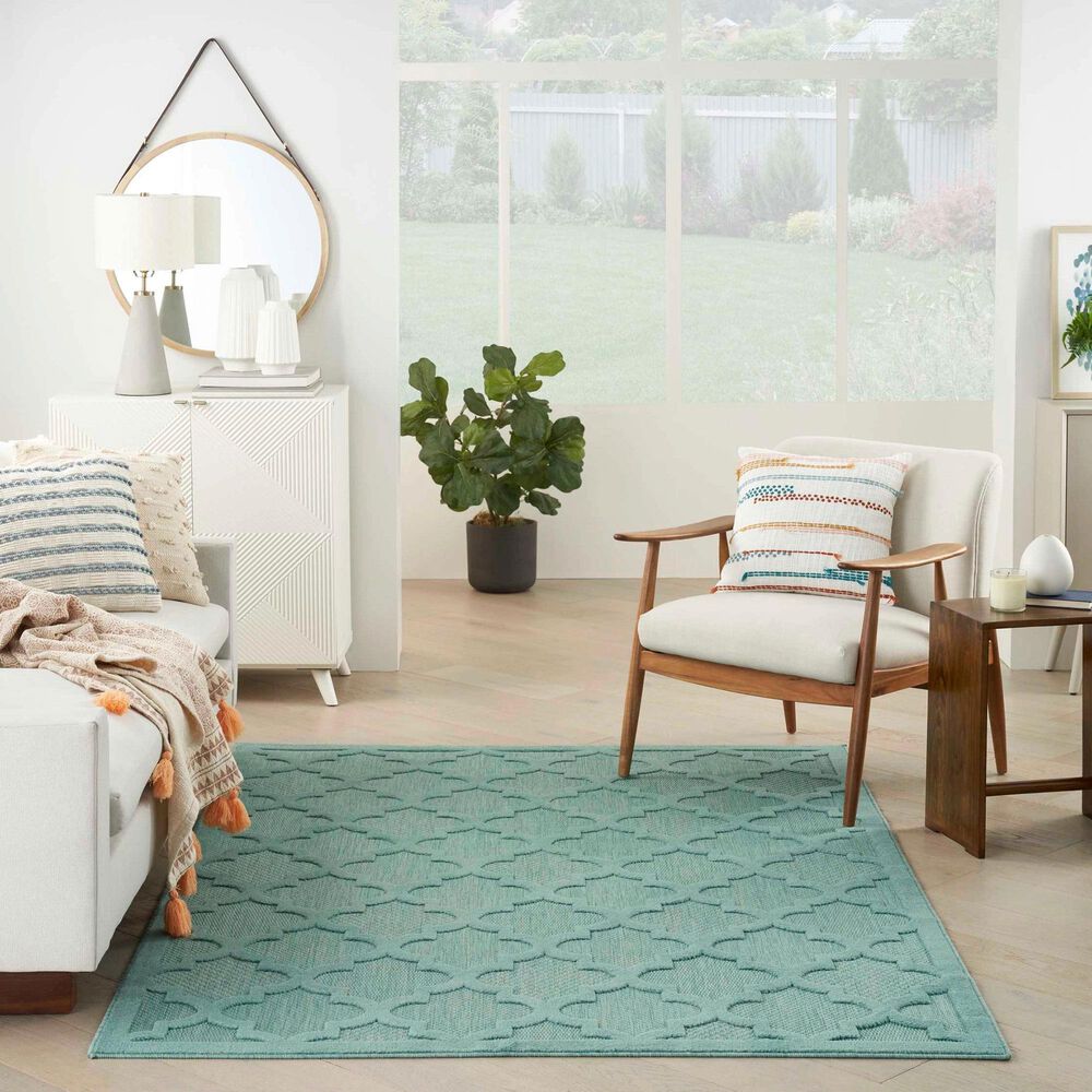 Nourison Easy Care 5&#39; x 7&#39; Aqua and Teal Indoor/Outdoor Area Rug, , large