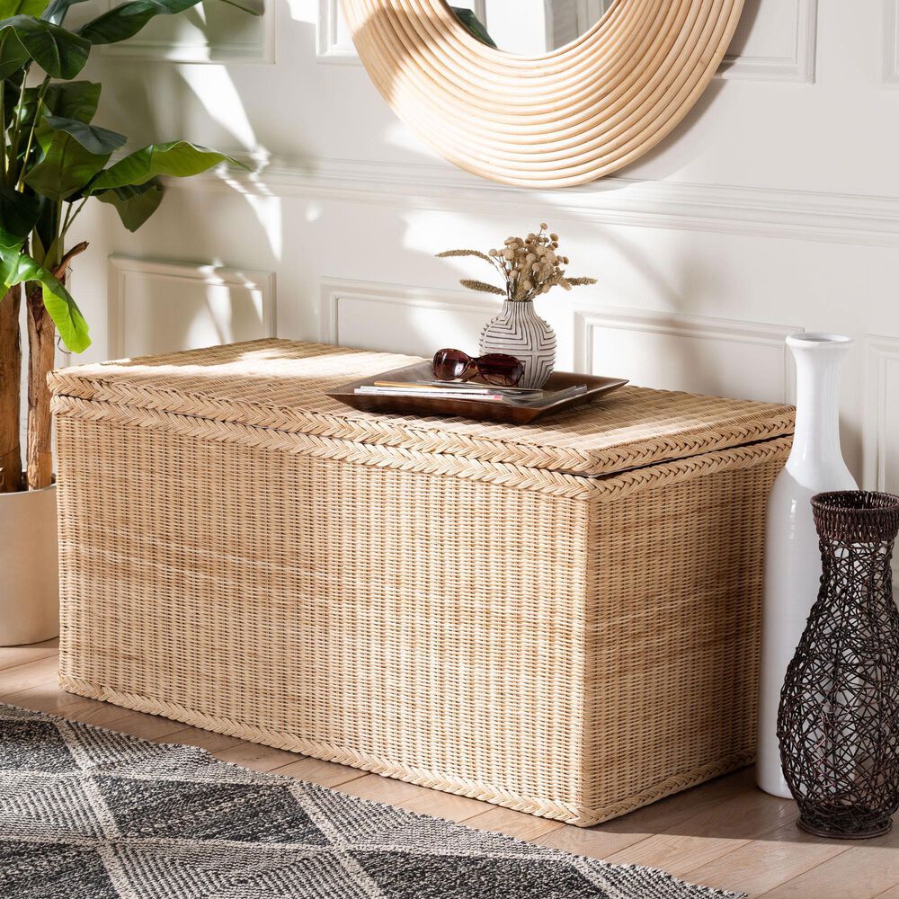 Baxton Studio Caden Storage Bench in Natural, , large