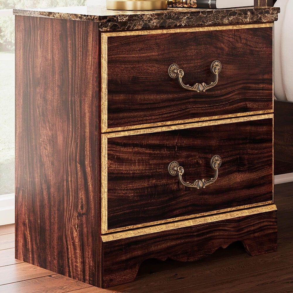 Ashley Glosmount 2-Drawer Nightstand in Glossy Reddish Brown and Gold, , large