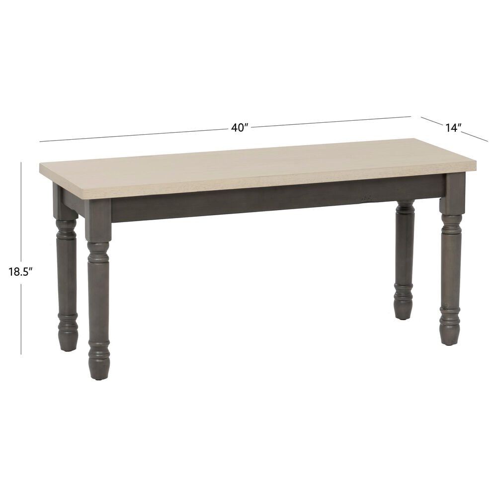 Linon Home Decor Willow Dining Bench in Smokey White and Dark Grey, , large