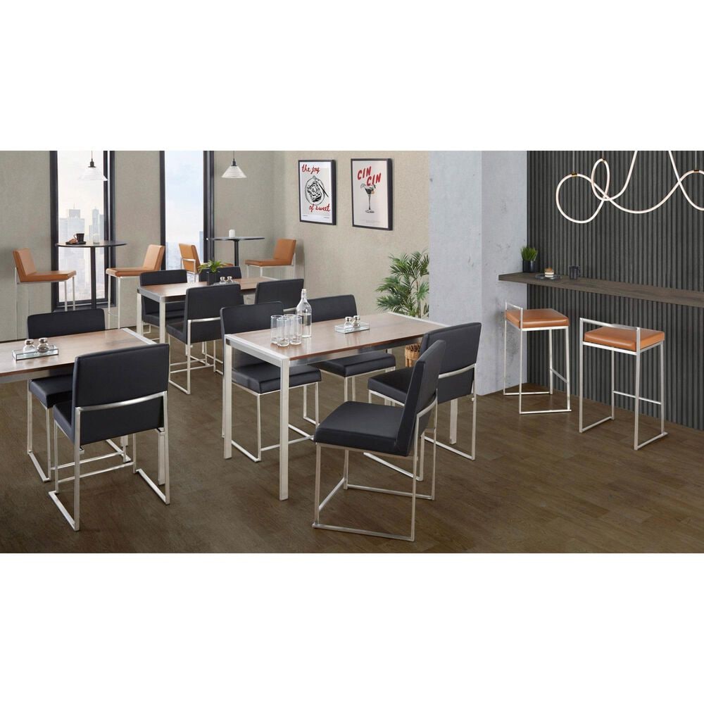Lumisource Fuji Stackable Counter Stool with Camel Faux Leather Cushion in Brushed Stainless Steel &#40;Set of 2&#41;, , large