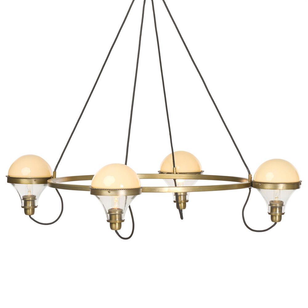 Amber Lewis x Four Hands Hockley 4-Light Chandelier with Cream Glass Shades in Aged Antique Brass, , large